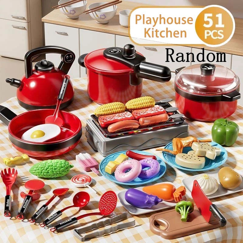 Kids Pretend Play Kitchen Toys Set Cooking Food Pots Pans Cookware Kit Toddler Girls Boys Educational Role Play Gift