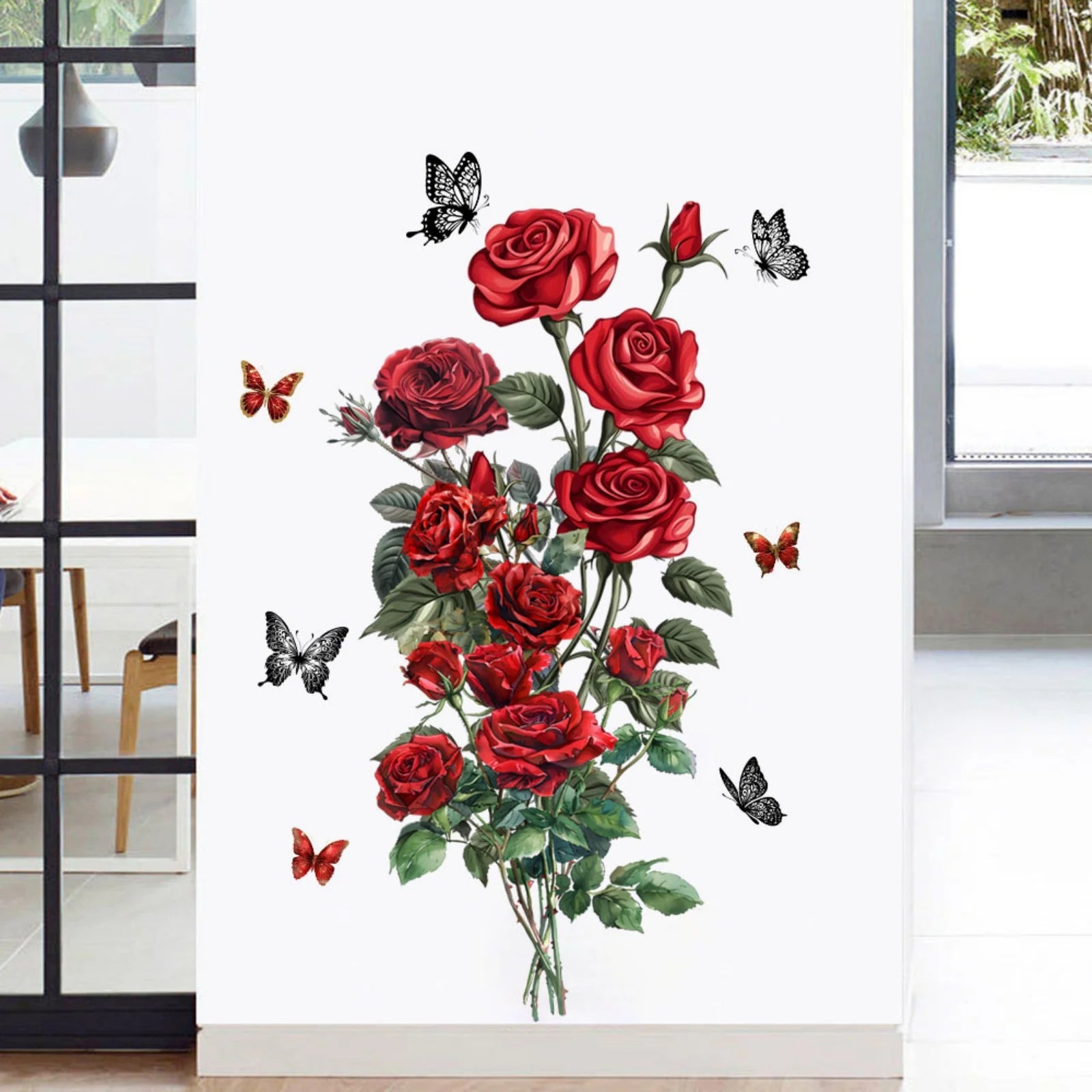 DIY Self-Adhesive Red Rose Wall Stickers For Living Rooms Bedroom Background Wall Decoration Creative Sticker Mural Home Decor