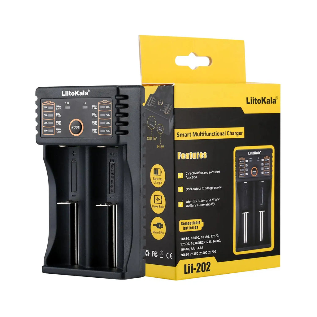 LiitoKala Lii-202 18650 Charger 1.2V/3.7V/3.2V/3.85V 21700 20700 2665014500 16340 NiMH li-ion battery Smart charger