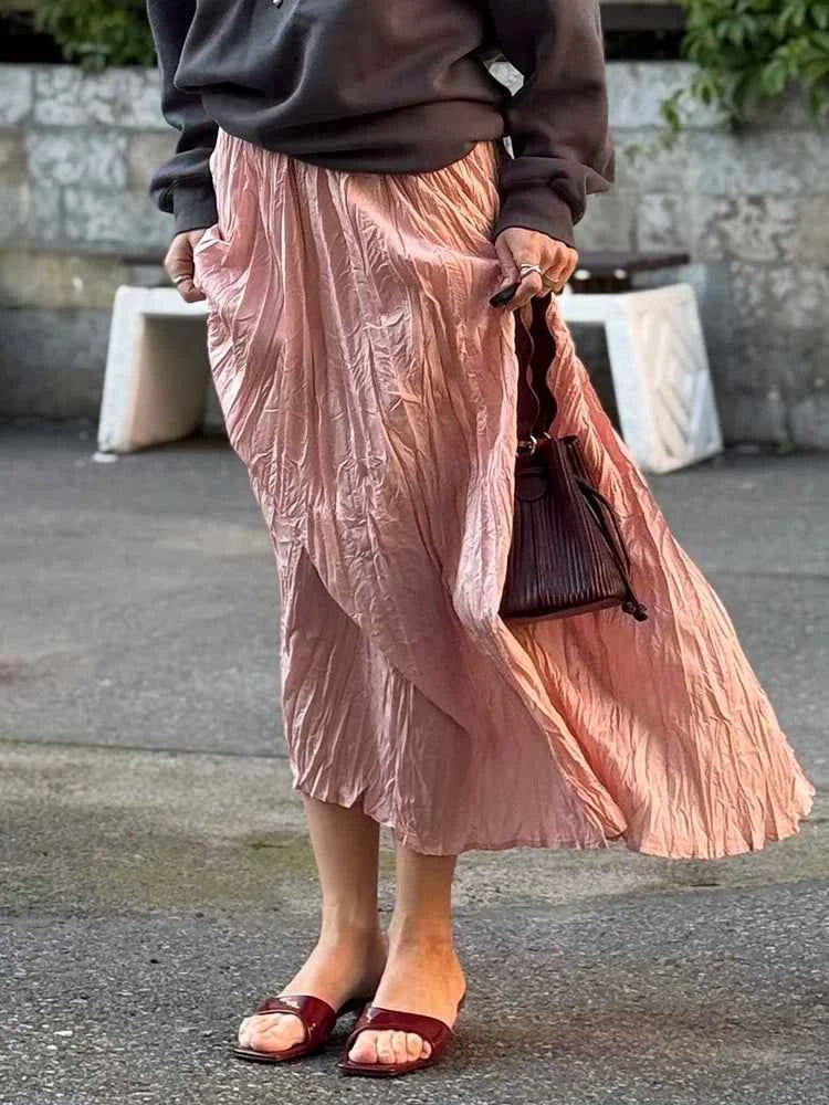 KarSaNy Long Pleated Skirts For Woman High Waist Large Hem White Skirt Summer Women's A Line Maxi Skirts For Women 2026 Long
