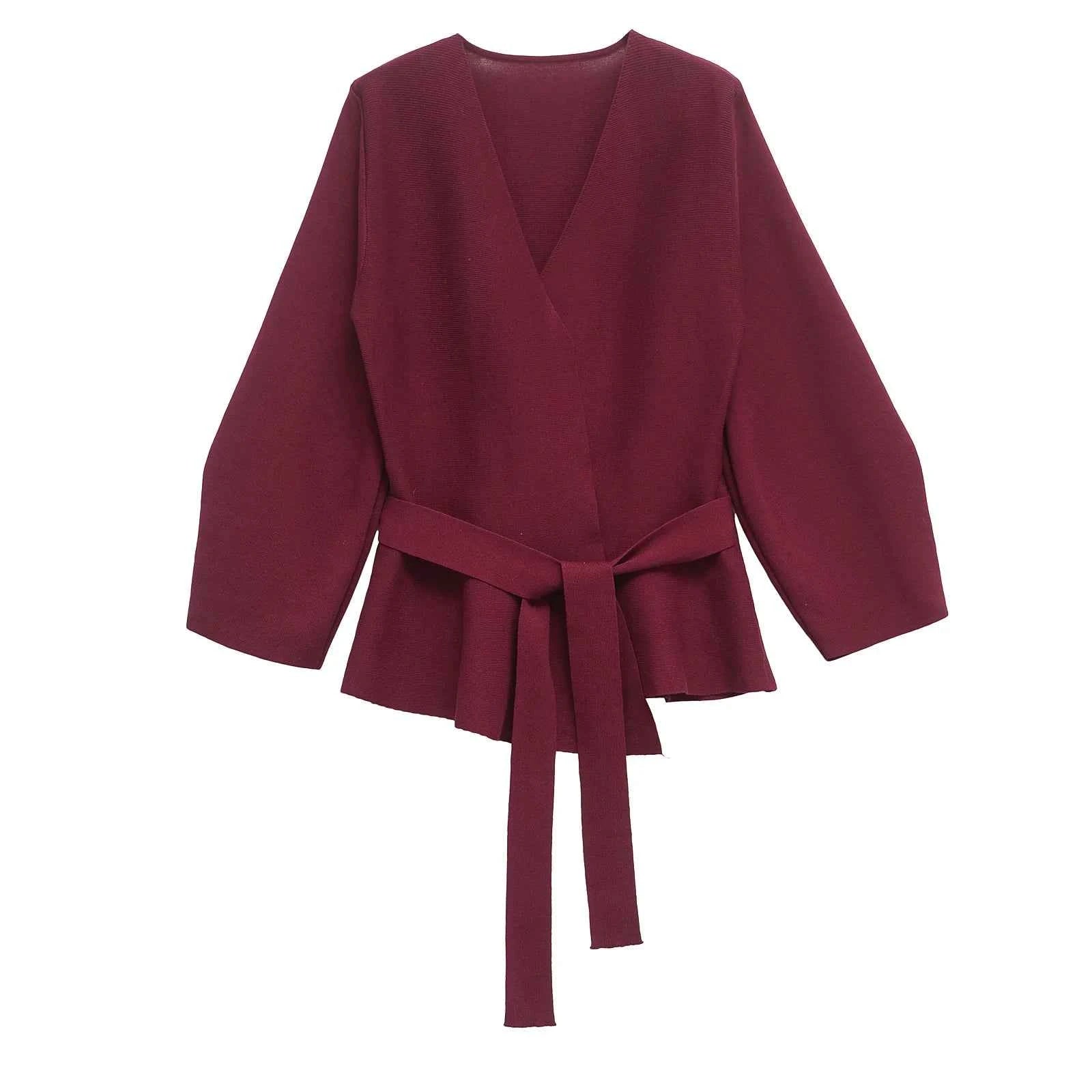 Spring Women Shoulder Pad Belt Knit Blazer Women Retro V-neck Long Sleeve Versatile Female Coat Women Clothes 9598/128