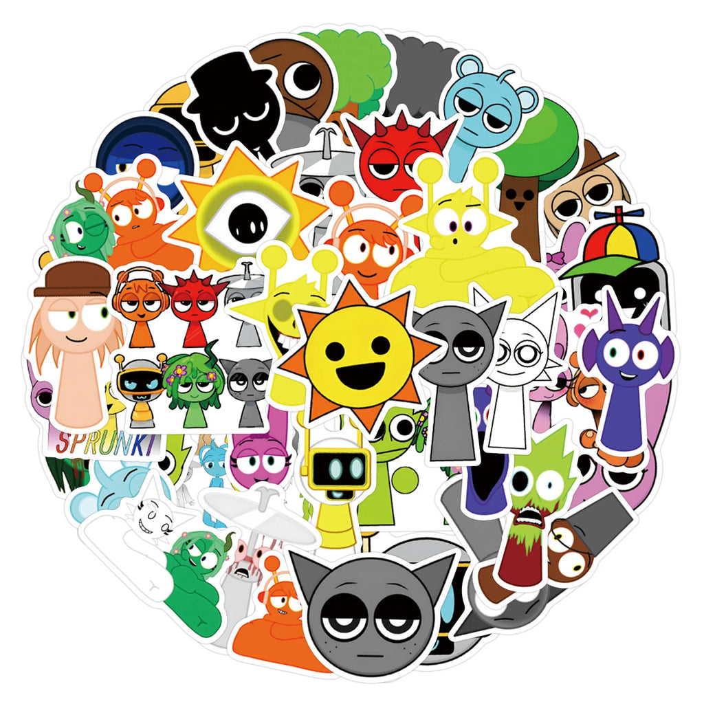 55pcs Funny Game Cartoon Incredibox Sprunki Stickers for Decorative Stationery Handbook Luggage Water Cup Laptop Sticker