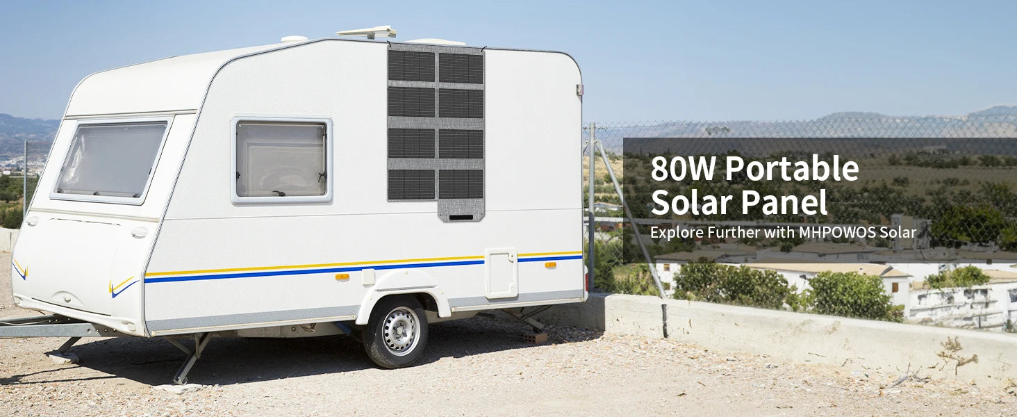 MHPOWOS 80W Foldable Solar Panel, Portable Power Supply with 4 Ports (DC/USB-C/2xUSB-A) & 7-in-1 Connector for Emergency Backup