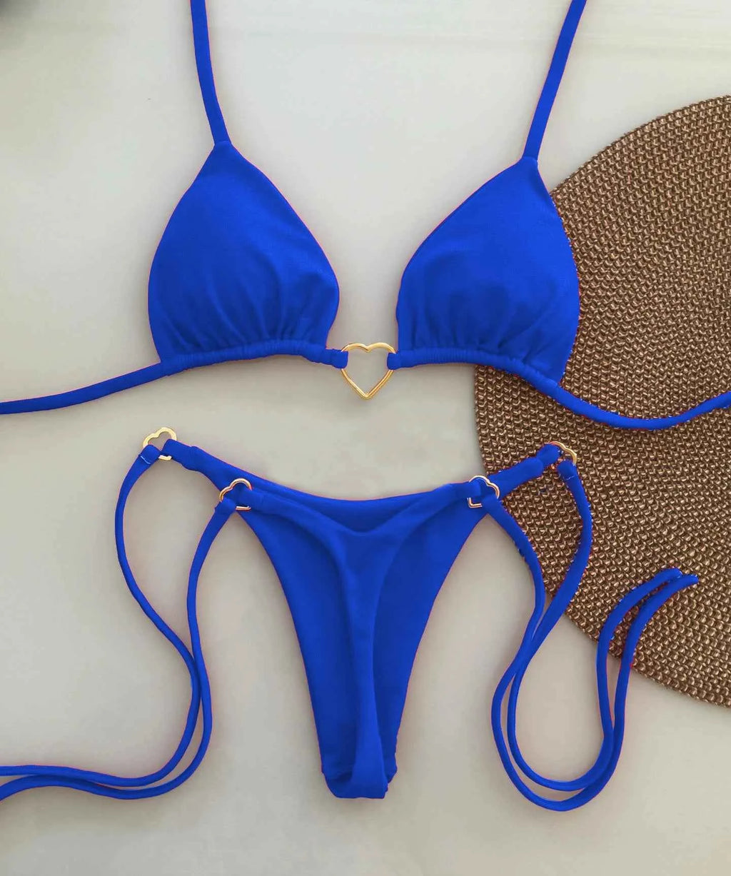 2024 New Sexy Low Waisted Bikini Set Swimsuit Female Swimwear Women Solid Red Strappy Beachwear Bathing Suits Brazilian biquini