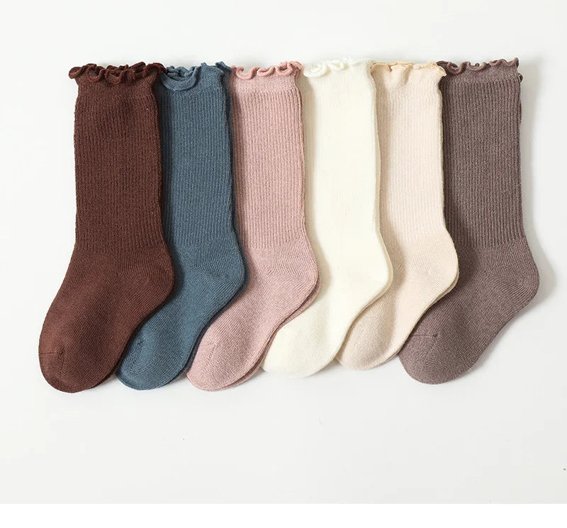 Autumn Baby Ruffle Girls Socks Knee High Cotton Long Sock Kids Soft Solid Toddlers Socks Children Princess Socks for 0-5Y Spring