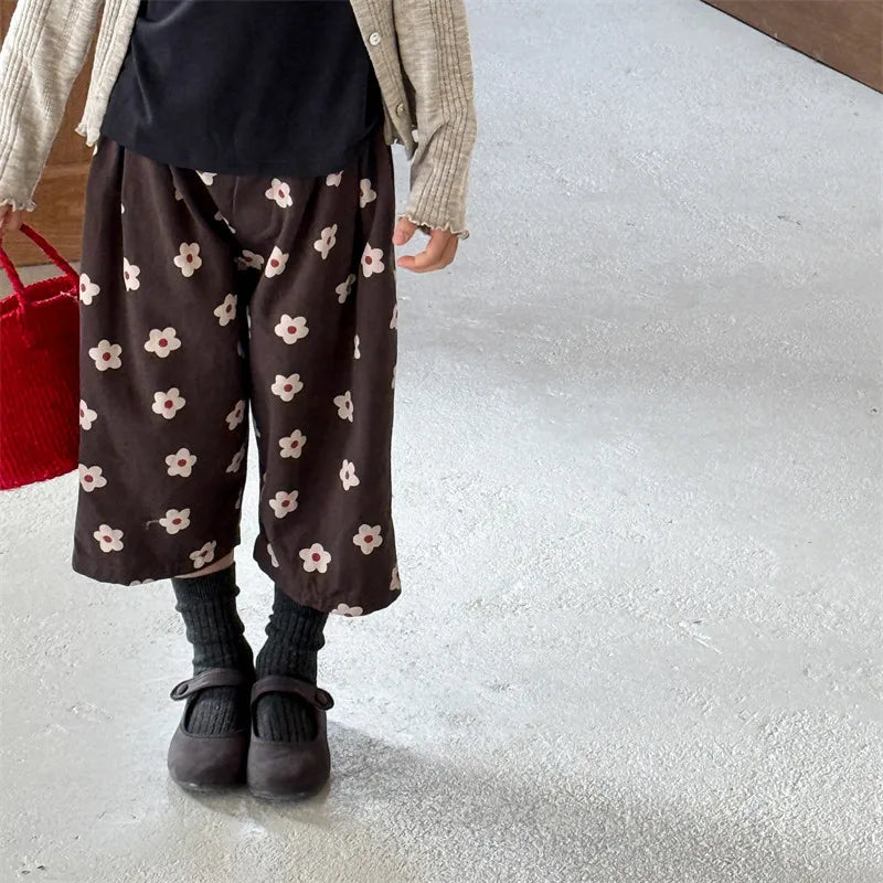 2026 Spring New Children Casual Pants Fashion Flower Print Girls Harem Pants Cotton Kids Loose Trousers Boys Cute Baby Clothes