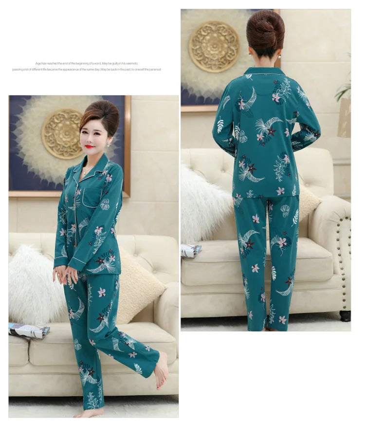 100% Pure Cotton Long Sleeve Sleepwear Set for Elderly Women Spring Summer Autumn Home Clothes Outwear Comfortable Home Suit