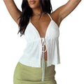 Sexy Summer Cami Top Bowknot Lace-Up Sleeveless Cropped Vest Elegant Youth Clothes Women Fashion Off Shoulder 2024 New