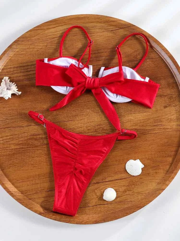 ZRTAK Leopard Swimwear Sexy Bikinis Patchwork Swimsuit Women 2025 Bathing Suit Print Bikini Sets Solid Beachwear Cup
