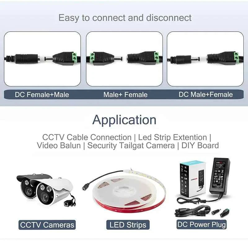5Pcs 12V 24V 5.5mm x 2.5mm 5.5 x 2.1MM Female Male DC Power Plug Jack Adapter for CCTV Camera LED Light Strip Connector