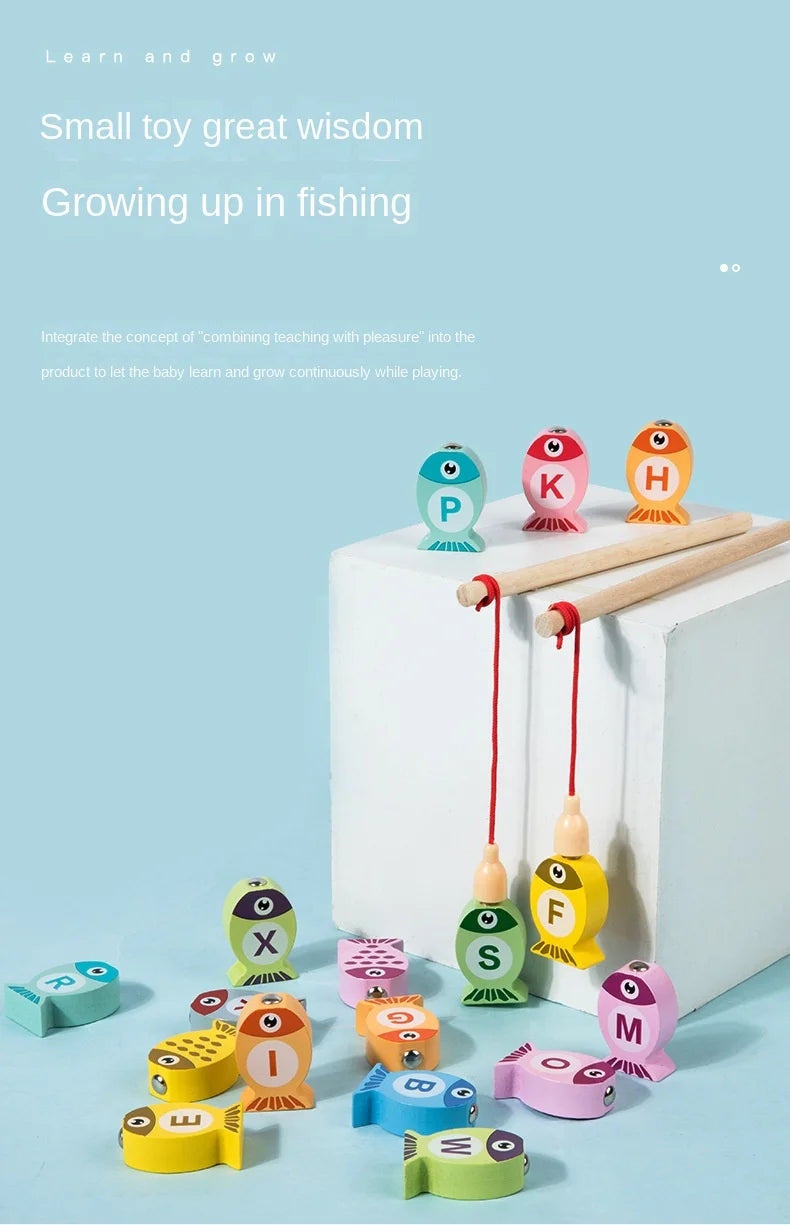 Kids Wooden Fishing Game Toy Gifts Early Education Alphabet Numeric Cognitive Toys Children Interactive Games Toys for Gifts