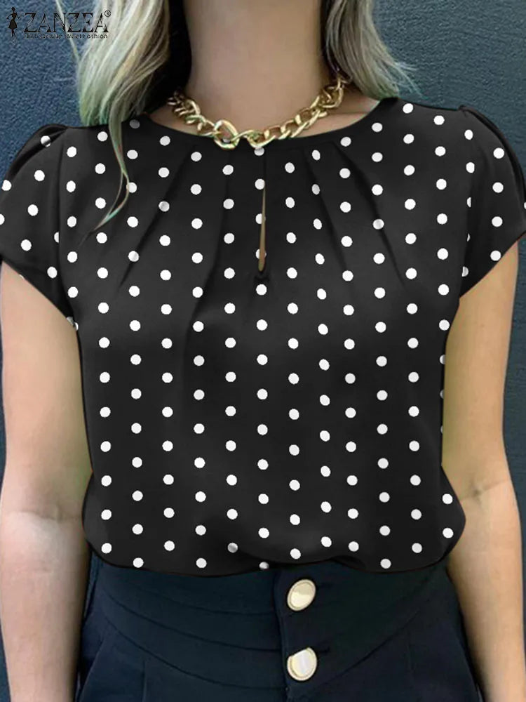 2024 Summer Tunic Tops ZANZEA Women Short Sleeve Polka Dots Blouse Work Holiday Shirt Casual O Neck Blusas Female Chemise Mujer