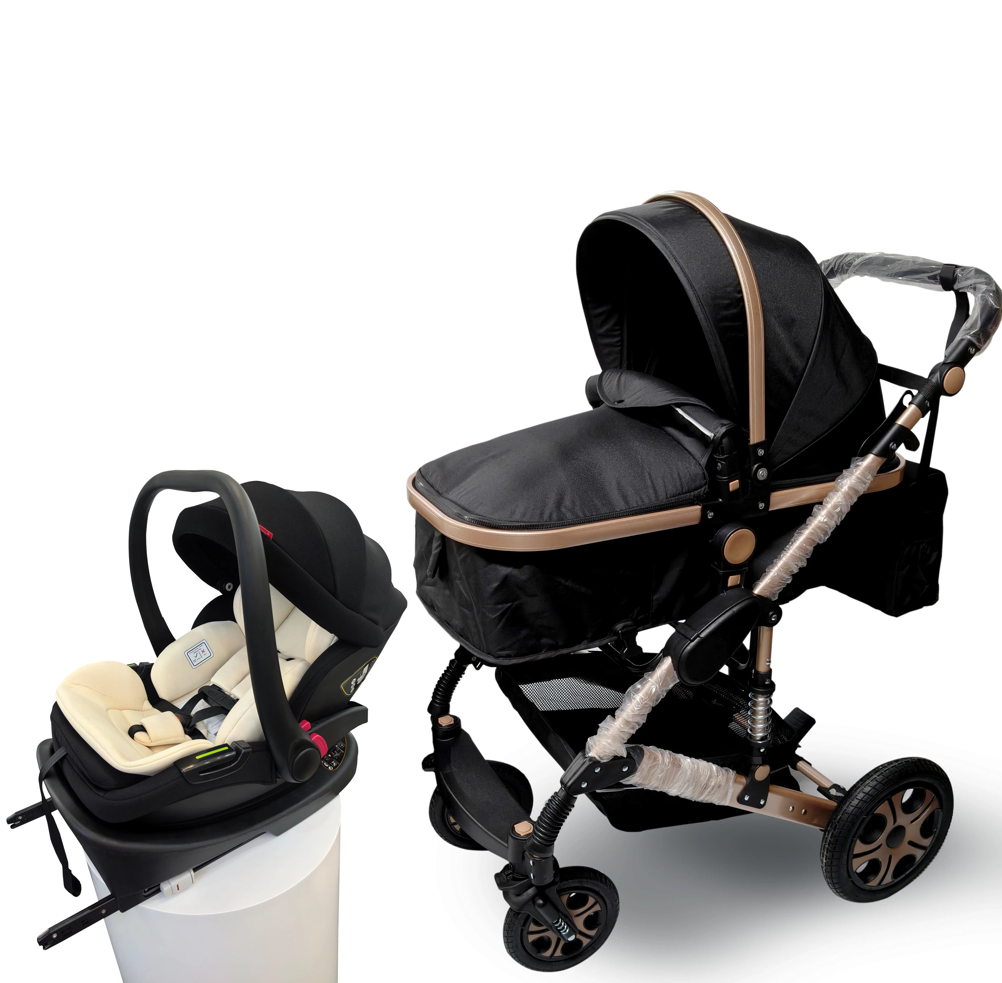 3-in-1 Baby Stroller Car Seat Set, Travel System for Newborn, Baby Carriage with Isofix Base Reversible Stroller Upto 55lbs, Foldable Stroller Suit Newborn to Toddler