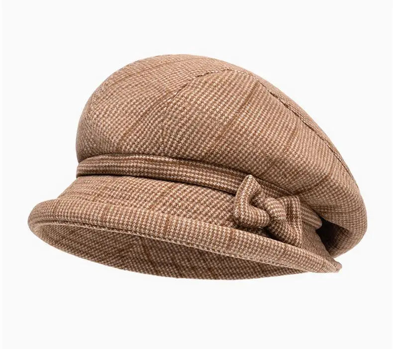Elegant Women's Beret Hat With Bow - Autumn Winter Short Brim Beanie, Stylish & Warm Casual Headwear For Women Mother'gift New