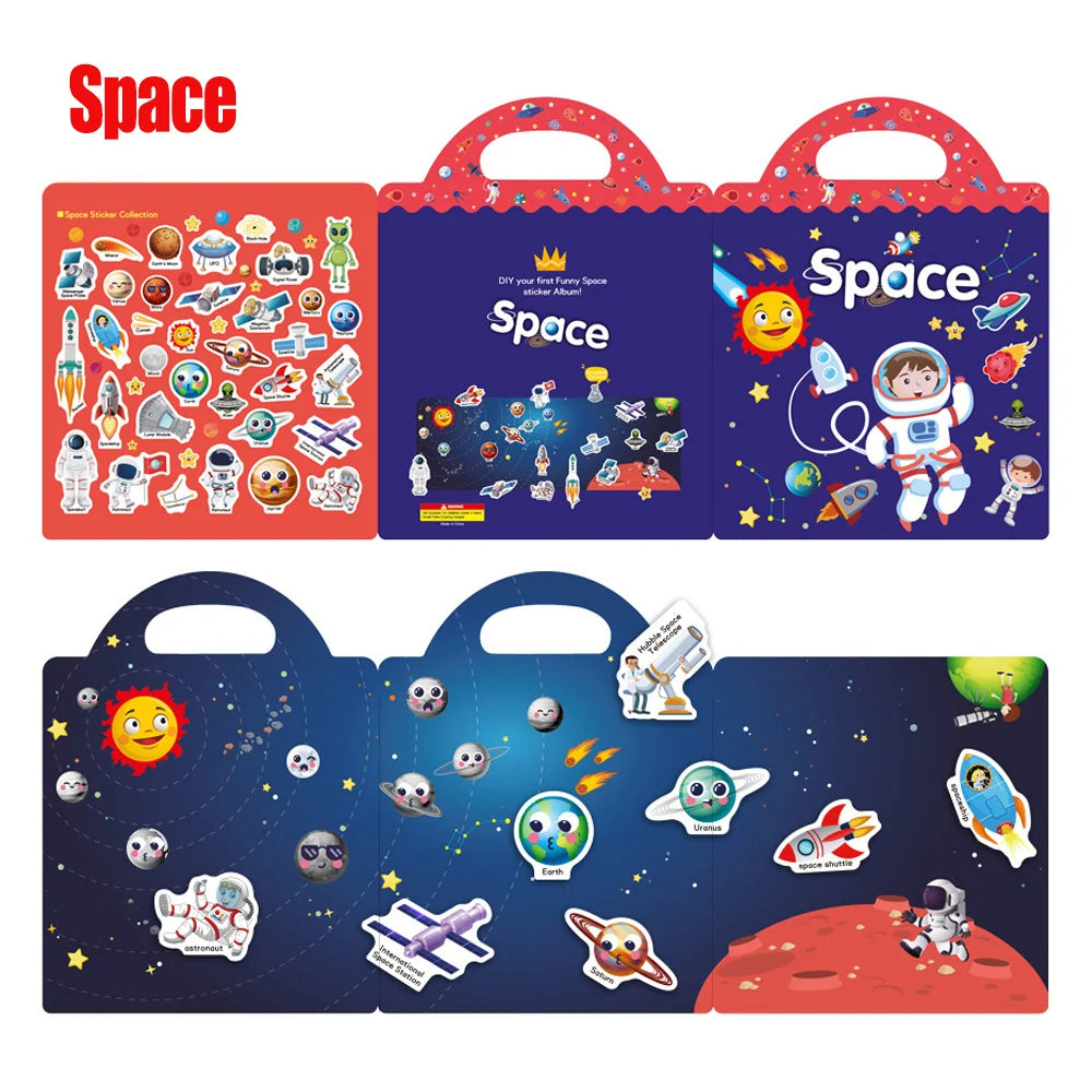 Kids Reusable Sticker Book Multiple Scenarios Cartoon DIY Puzzle Educational Cognition Learning Toys for Child Age 2-4 Gift