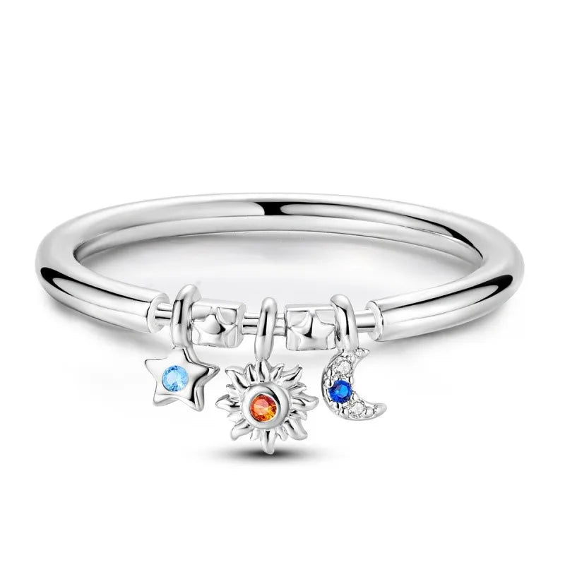MISEFF Real 925 Sterling Silver Double Rings Simple Color Zircon Rings For Wedding Engagement Birthday Silver Jewelry Gift