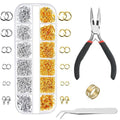 About 1200pcs Gold & Silver Jump Rings with Lobster Clasps + Pliers - DIY Jewelry Making Kit for Necklaces & Earrings