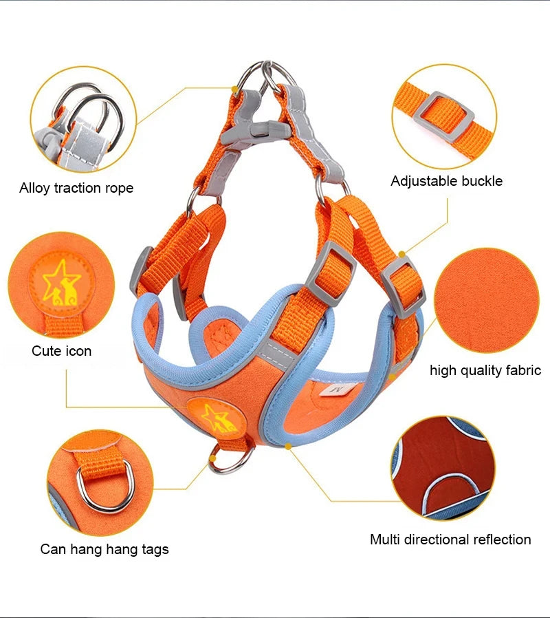 Small Medium Dogs Harness Vest Walking Traction Rope Reflective Straps, Soft Mesh Harness Breathable Pet Supplies
