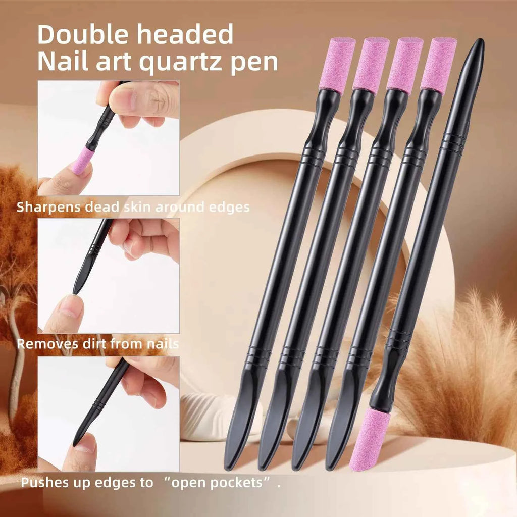 1/5PCS Quartz Pen Nail  Cuticle Pushers Nail Polish Manicure Stick Nail Files Grinding Pen Dead Skin Remover for Natural Nail