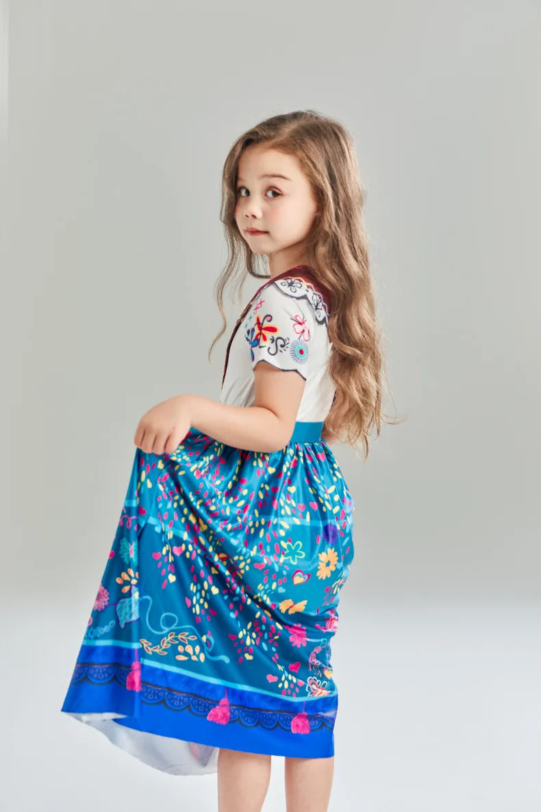 Mirabel Princess Dress For Girls Halloween Cosplay Encanto Costume Kids Birthday Gift Party Dress With Bag Girls Evening Dress