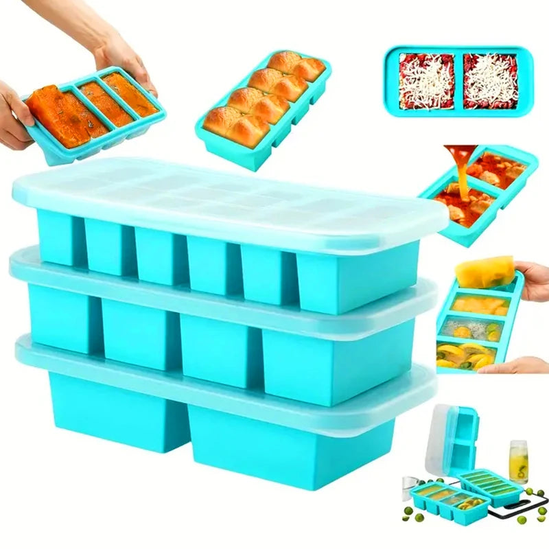 1PC 2/4/6Grid Silicone Freezer Mold with Lid Refrigerated Food Storage Box Food Box Ice Tray Mold Ice Box Fresh-keeping Box