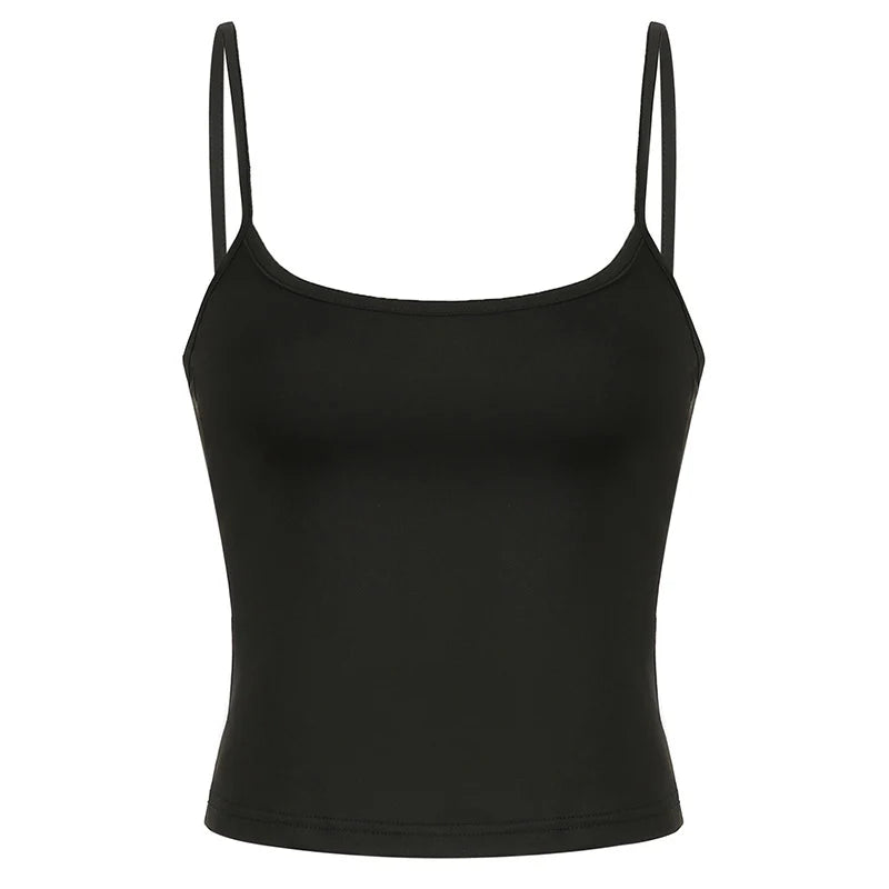 Women's Basic Solid Summer Camisole Sleeveless Spaghetti Strap Harajuku Style Y2K Vintage Cropped Top Casual All-match