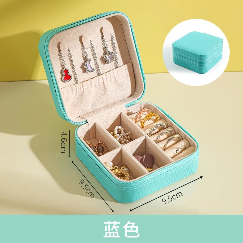 green Color Portable Leather Travel Jewelry Box Organizer Case