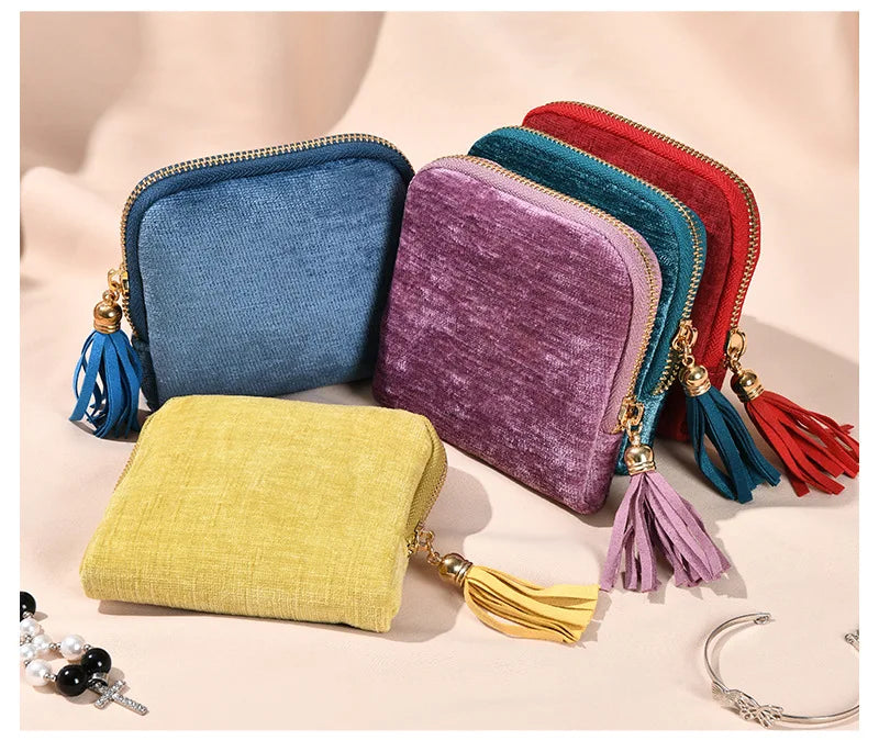 Tassel Jewelry Organizer Bag Portable Travel Case with Metal Zipper for Bracelets Jade Bangles Necklaces Rings Storage Pouch