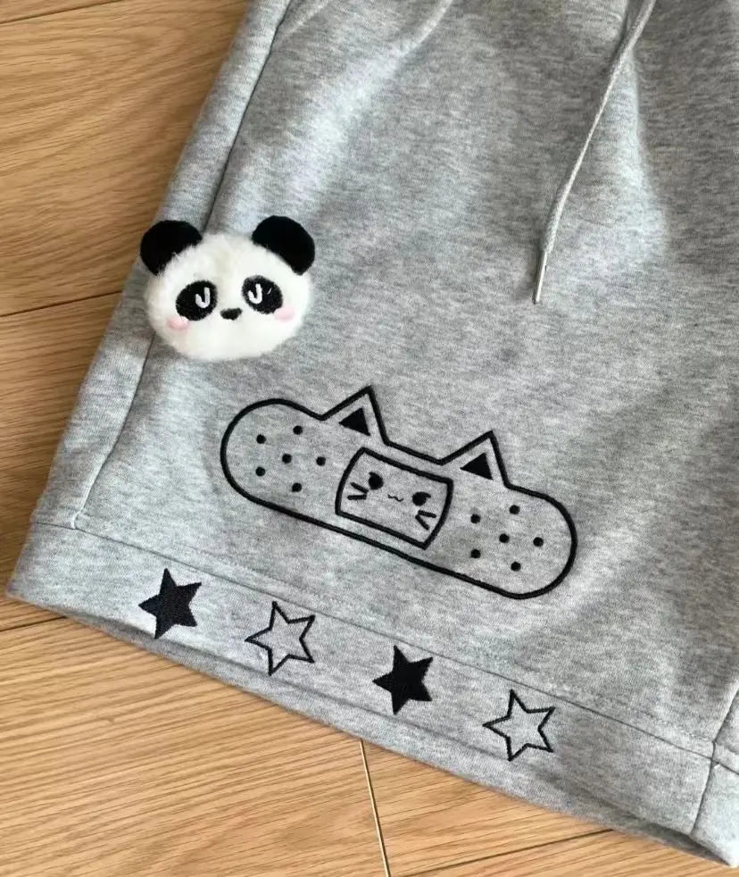 HOUZHOU Japanese Style Kawaii Women Shorts Cute Anime Cat Embroidery Short Pants Sweet Soft Girl Wide Leg Shorts Preppy Casual