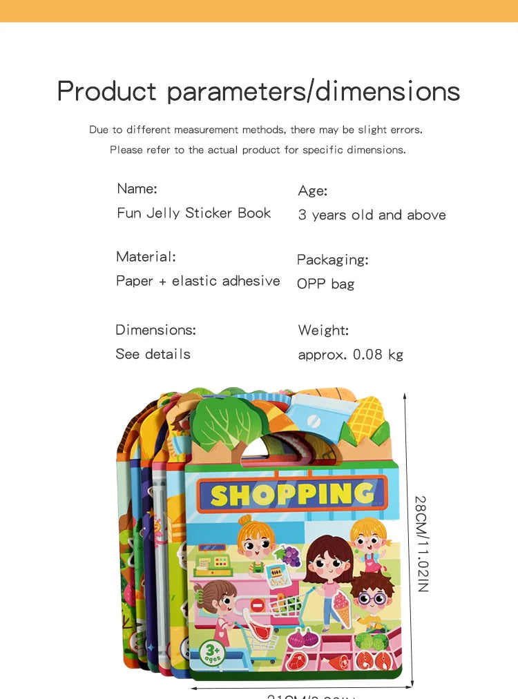 Kids' DIY Creative Jelly Sticker Book Reusable Portable Quiet Busy Paste Sticker Toy for Children