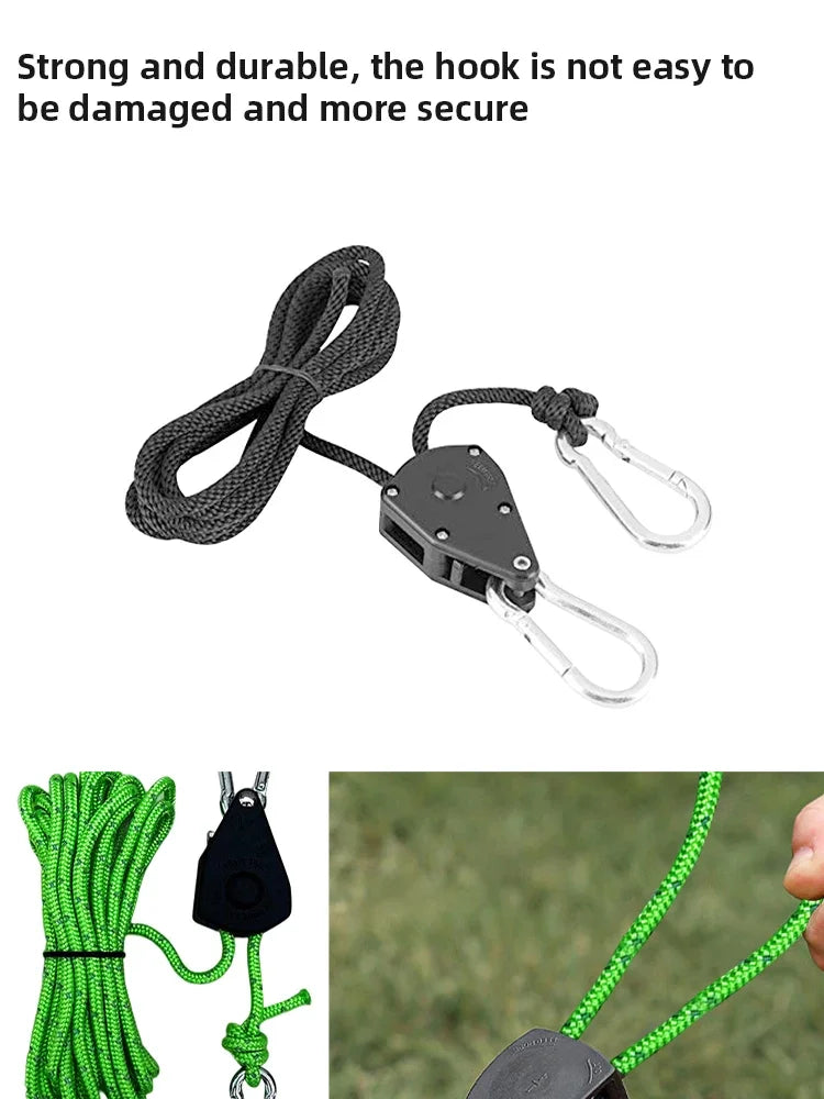 5m Adjustable 8 1 Inch Hanging Rope for Outdoor Camping Plant Growing Light Rope Ratchet Hanger Pulley Lifting Pulley Hook