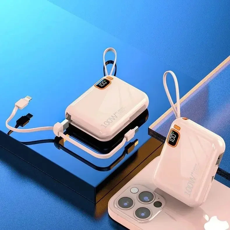 MULTI Color Portable 20000mAh Power Bank With Built-In Cables