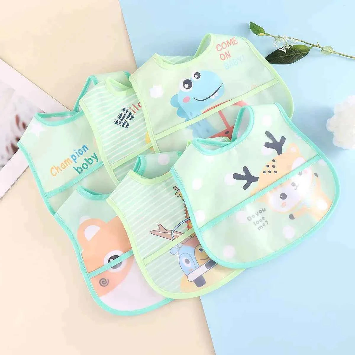 Random 5pcs Cartoon Animals Waterproof Bibs Baby Kids Girls Boys Waterproof Saliva Toddler Feeding Bibs Baby Bibs Aprons Adjusab