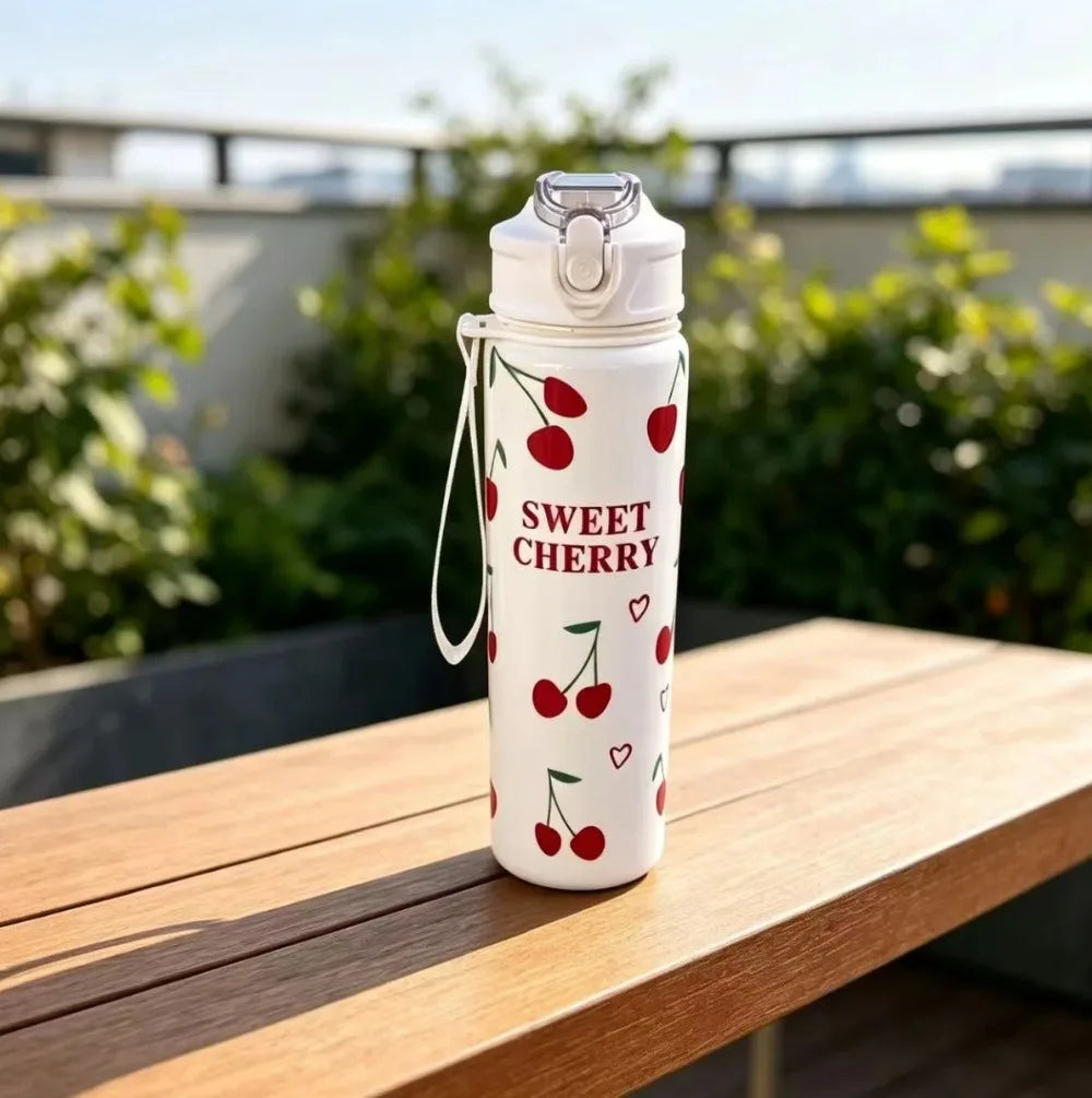 Cute Bow & Flower Water Bottle, Premium Texture Minimalist Design, Large Capacity, Lightweight and Leakproof with Portable