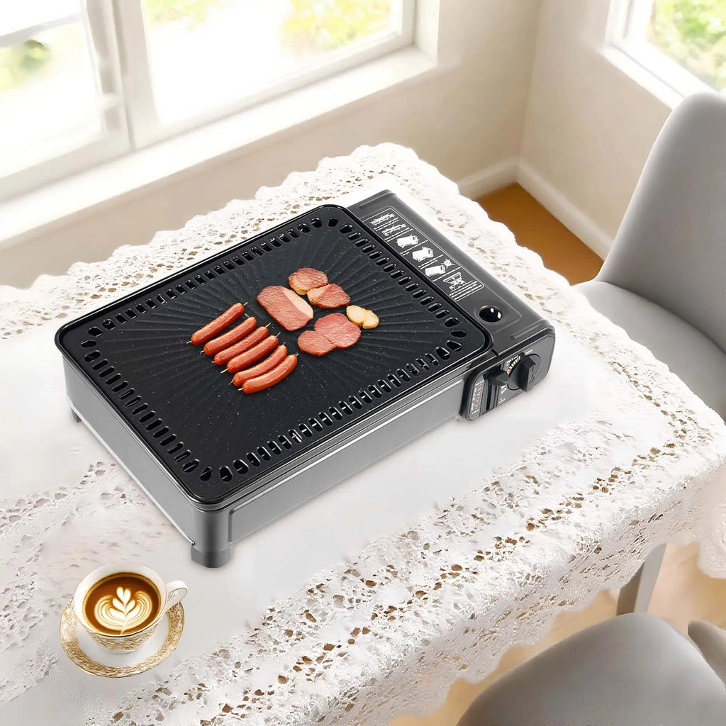Portable Camping Grill Gas Stove, Butane Gas Burning Grill, Barbecue Grill Cooker for Ooutdoor Grilled Meat, Vegetables