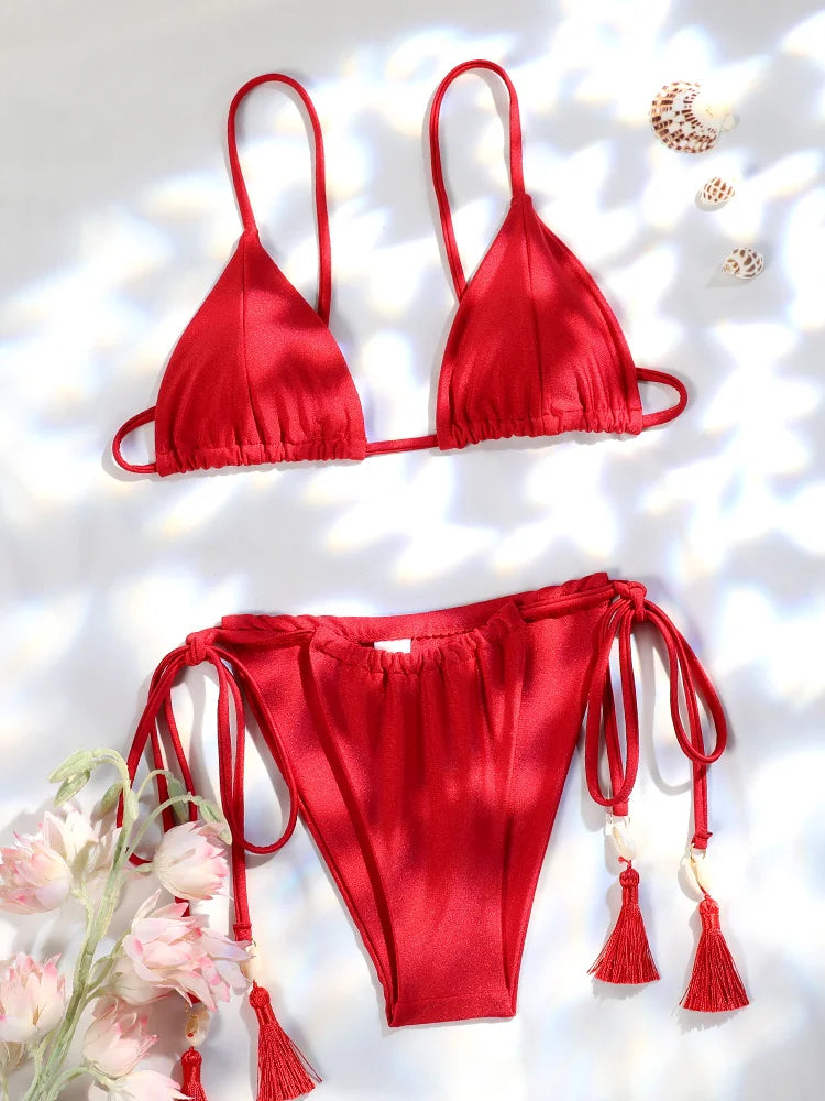 ZRTAK Triangle Bikini Set Sexy Swimwear Women 2026 Bikinis Floral Print Swimsuit Micro Thong Bandage Bathing Suits