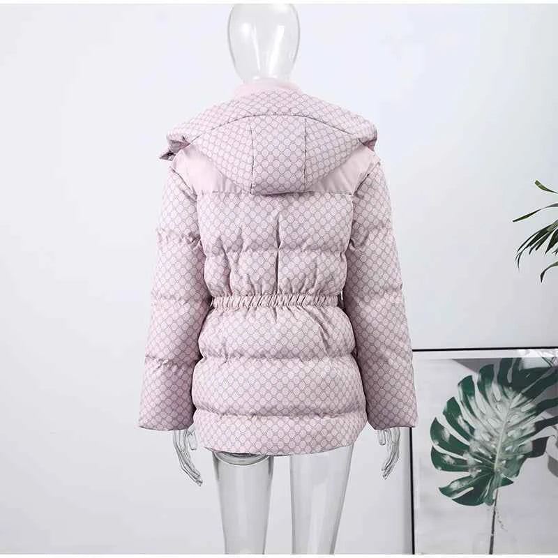 Printed Female Winter Cotton Quilted Jacket Hooded Thicken Zipper Single Breasted Long Sleeve 2025 New Casual Coat Loose Outwear