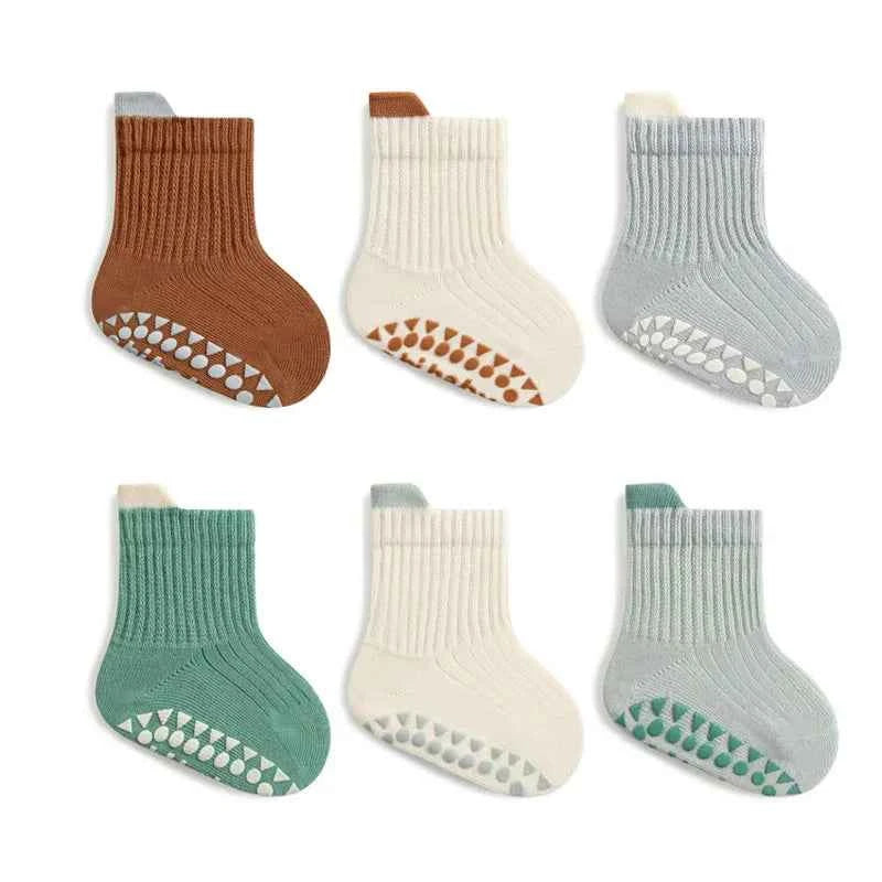 3 Pairs Kids Cotton Socks Boys and Girls Cute Comfy Breathable Baby Non-slip Floor Socks
