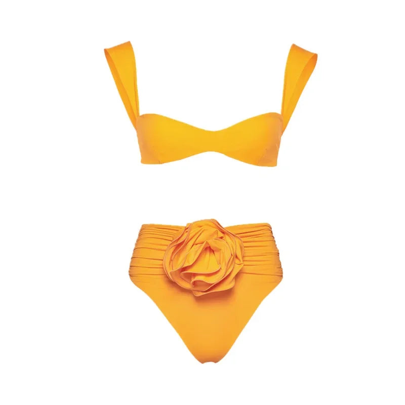 2026 New Sexy White 3D Flower Solid Two Piece Push Up Bikini Set Luxury Swimwear Women Swimsuit Beachwear Summer Bathing Suit