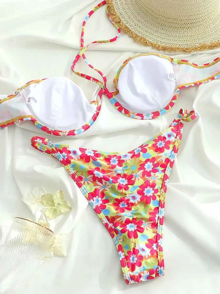 ZRTAK Leopard Swimwear Sexy Bikinis Patchwork Swimsuit Women 2025 Bathing Suit Print Bikini Sets Solid Beachwear Cup