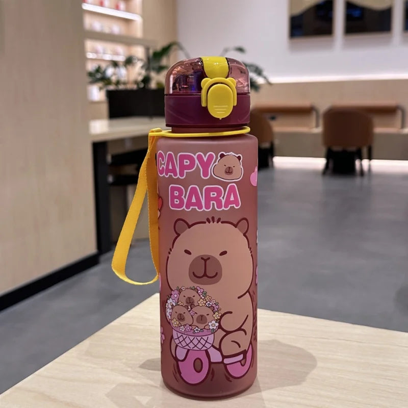 750mL Cute Cartoon Capybara Water Bottle Leakproof Plastic Straw Cup Portable Outdoor Travel Large Capacity Sports Water Bottle