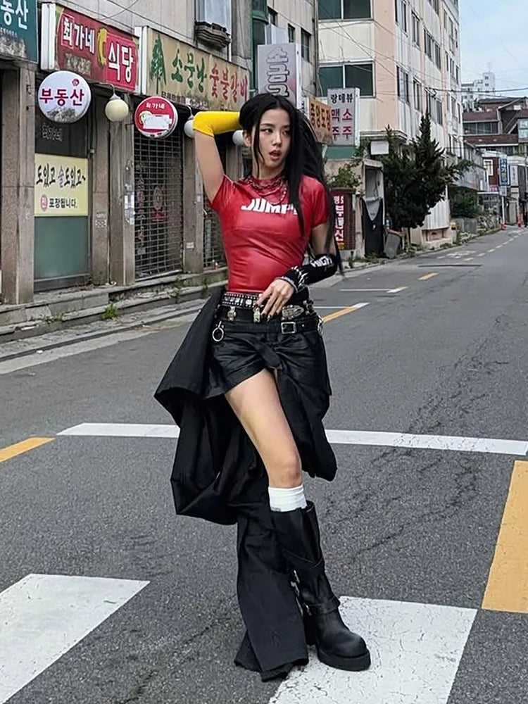 Sisterlinda Summer New Trend T-Shirts Women Letter Print Reflection Design Short Sleeve Hot Girls High Street Style Crop Tops