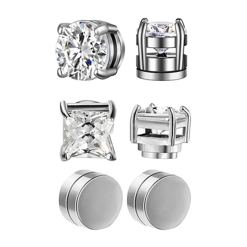 3 Pairs Crystal Strong Magnetic Ear Stud Clip Earrings for Men and Women Punk Round Zircon Magnet Earrings Non Piercing Jewelry