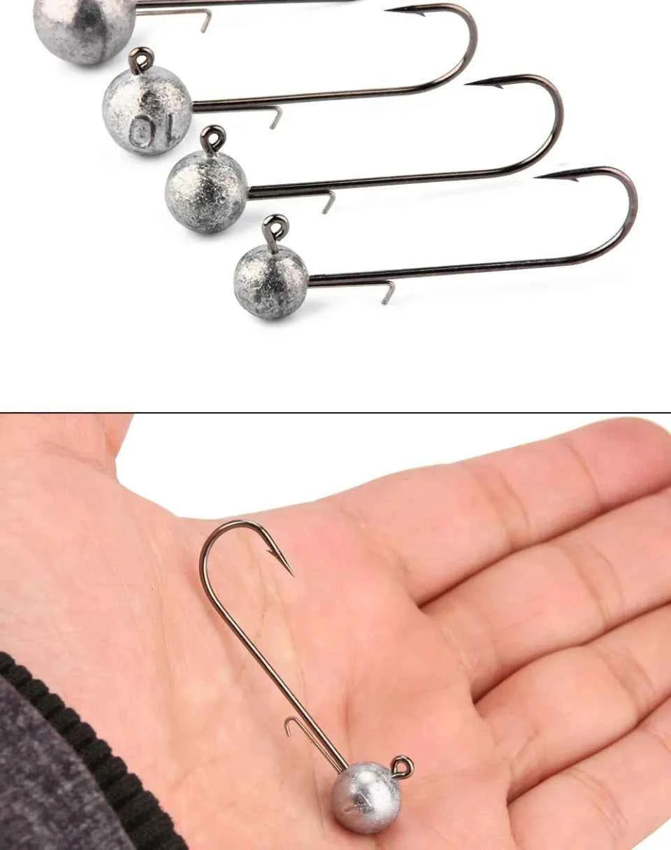 4PCS High Carbon Steel Jig Heads Fishing Hook 5g 7g 10g Long Shank round Ball Weights for Soft Lure Worm Accessory