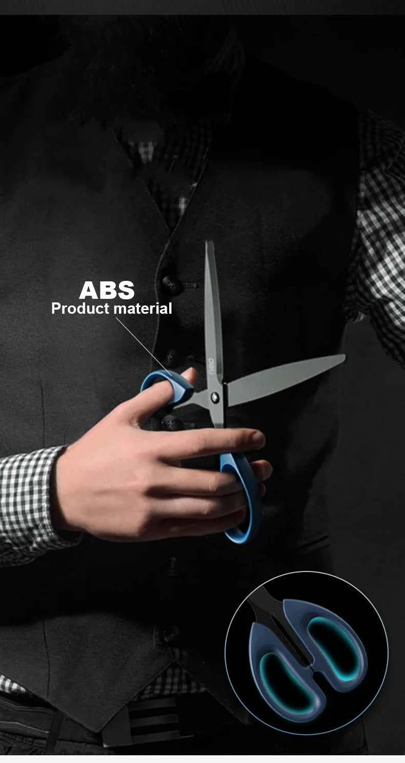 Deli Black Blade Scissors Stationery 180mm 7 Inch Stainless Steel Anti-Rust Sharp Office Home School Craft Cutting Tool