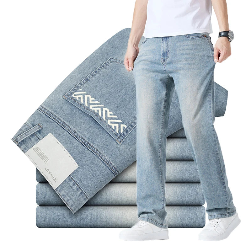 Men's Summer Thin Comfortable Jeans, Fashionable and Breathable Business Straight Pants, Loose Retro Casual Denim Trousers