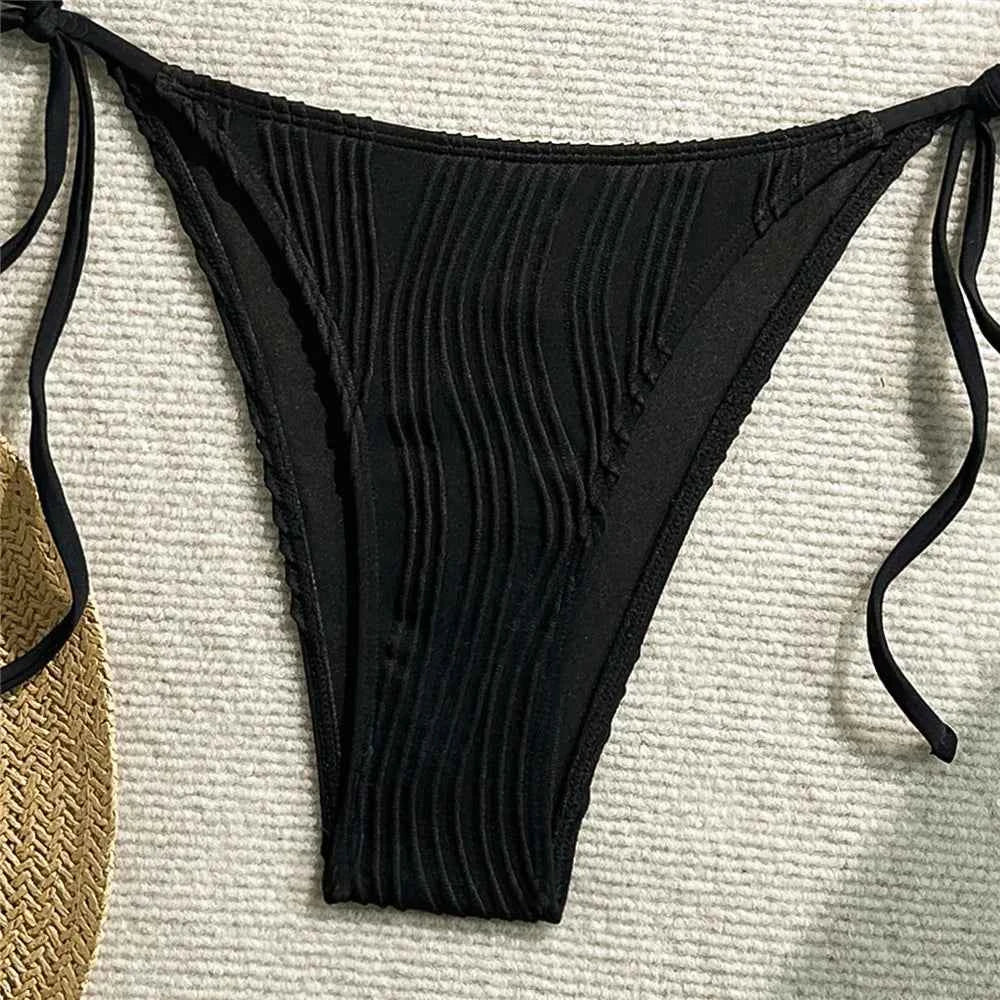 Sexy Black Ribbed Swimsuit Micro Thong String Halter Triangle Bikini Metal Starfish Swimwear 2026 Women Bathing Suit Bikinis Set
