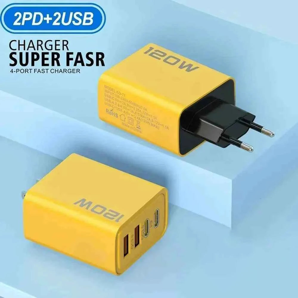 Total 120W Phone Charger Fast Charging Quick Charger PD USB Type C Wall Adapter For iPhone 16 15 Xiaomi 14 Huawei Redmi Oneplus