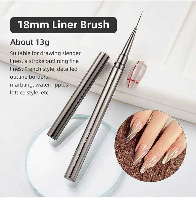 5PCS/set 6/9/12/15/18mm Nail Liner Brush Set Drawing Lines Stripe Painting Flower Pen Nail Art Manicure Metal Handle Brush Set
