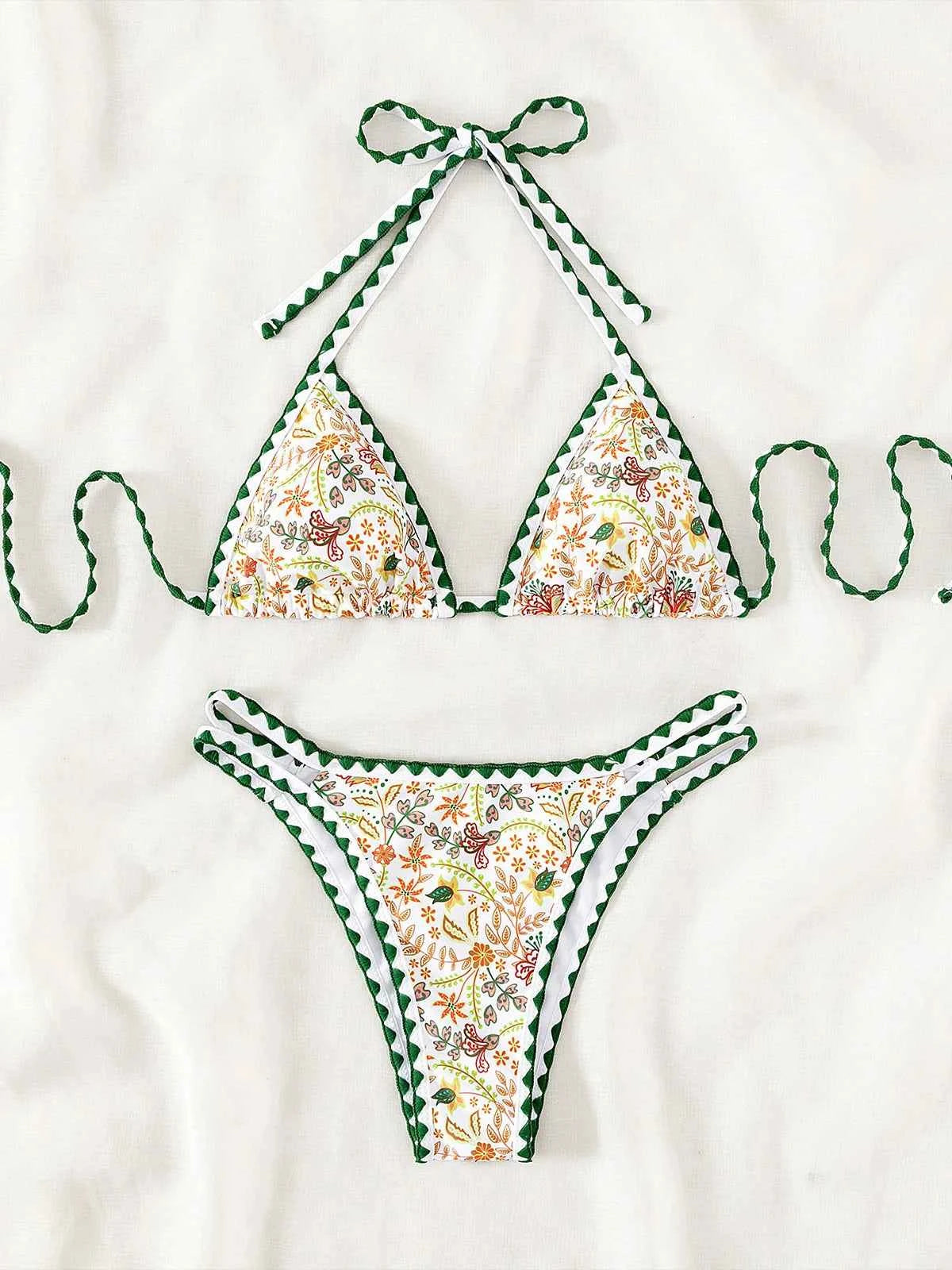 Sexy Flower Printed Halter Brazilian Bikini Female Swimsuit Women Swimwear Two-pieces Bikini set Bather Bathing Suit Swim K4997